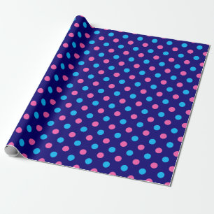Navy Blue Pink Cyan Polka Dot Pattern Wrapping Paper