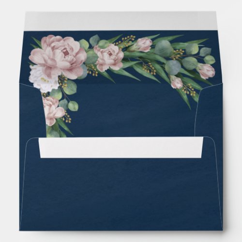 Navy Blue Pink Dusty Rose Eucalyptus Wedding Envelope