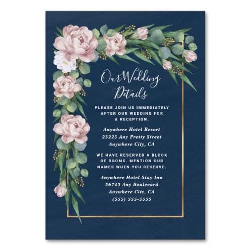 Navy Blue Pink Dusty Rose Wedding Enclosure Cards