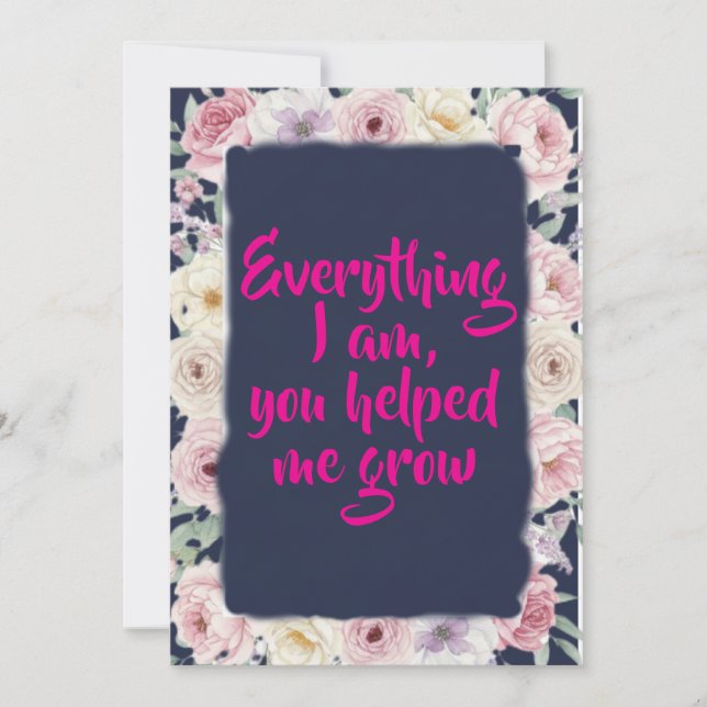 Navy Blue Pink Floral Mother's Day Flat Card (Front)