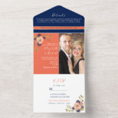 Navy Blue Pink Floral Peach Wedding All In One Invitation (Inside)
