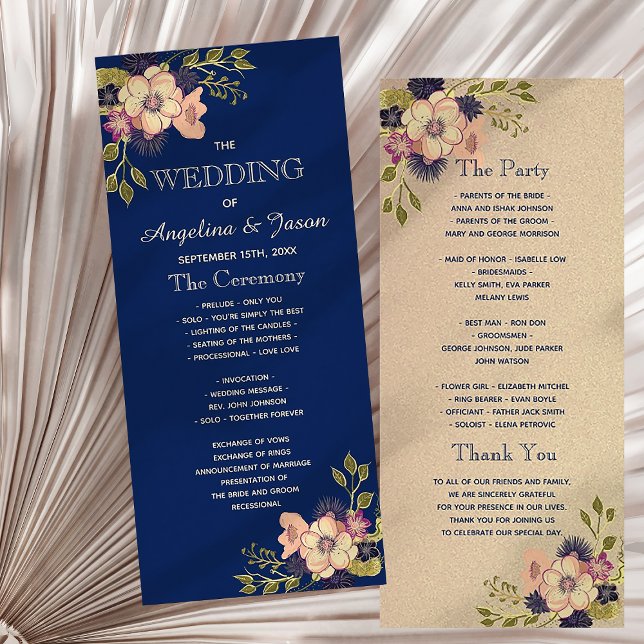 Navy Blue & Pink Floral Wedding Rack Card (Creator Uploaded)