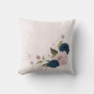 navy blue pink flowers  throw pillow