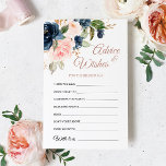 Navy Blue & Pink Flowers Wishes & Advice Card<br><div class="desc">Personalize with the bride to be's name and date of shower. For further customization,  please click the "customize further" link. If you need help,  contact me please.</div>