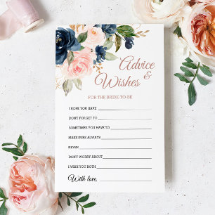 Navy Blue & Pink Flowers Wishes & Advice Card