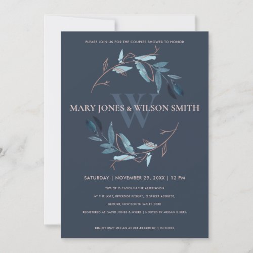 NAVY BLUE PINK FOLIAGE WREATH COUPLES SHOWER CARD