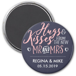 Navy Blue Pink Hug and Kisses From New Mr and Mrs Magnet