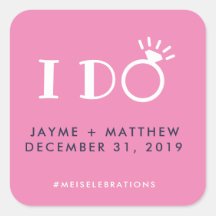 Navy Blue Pink I Do Wedding Couple Hashtag Square