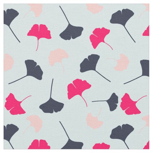 Navy Blue, Pink, Light Blue Ginkgo Leaves Pattern Fabric