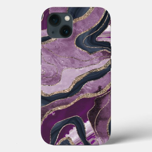 Navy Blue Pink Marble Agate Gold Glitter Glam 1  iPhone 13 Case