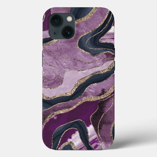 Navy Blue Pink Marble Agate Gold Glitter Glam #1  Case-Mate iPhone Case (Back)