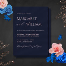 Navy Blue & Pink Modern Minimalist Elegant Wedding