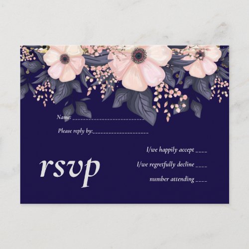 Navy Blue Pink Modern Wedding Budget Invitation Postcard