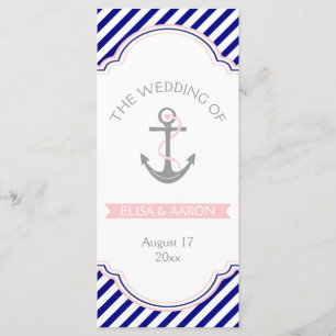 Navy blue, pink nautical wedding program