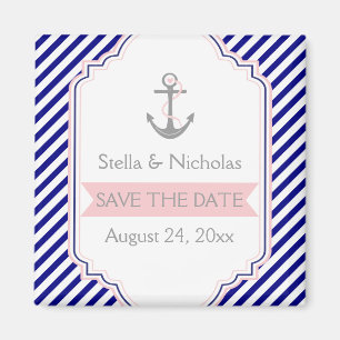 Navy blue, pink nautical wedding Save the Date Magnet