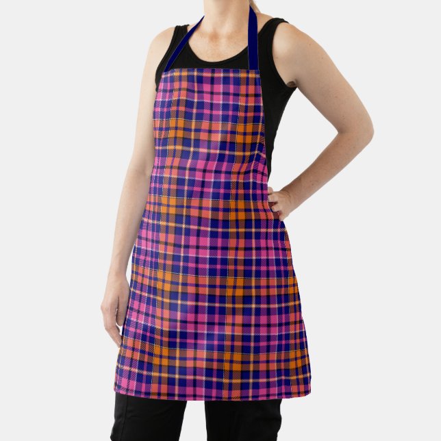 Navy Blue Pink Orange Plaid Tartan Design  Apron (Insitu)