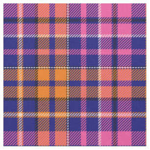 Navy Blue Pink Orange Plaid Tartan Design  Fabric