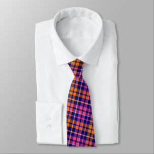 Navy Blue Pink Orange Plaid Tartan Design Neck Tie
