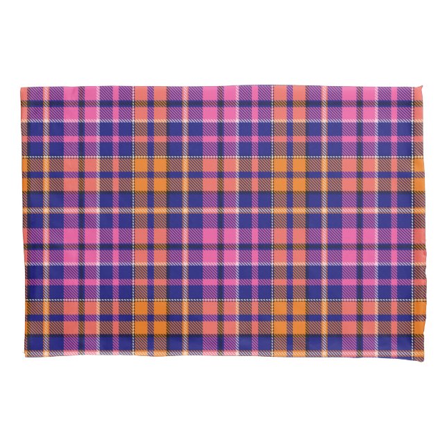 Navy Blue Pink Orange Plaid Tartan Design  Pillow Case (Front)