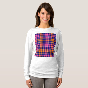 Navy Blue Pink Orange Plaid Tartan Design  T-Shirt
