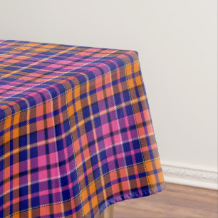 Navy Blue Pink Orange Plaid Tartan Design  Tablecloth