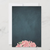 Navy blue  pink peonies floral elegant baby shower invitation (Back)