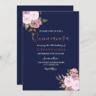 Navy Blue Pink & Rose Gold Quinceanera Invitation