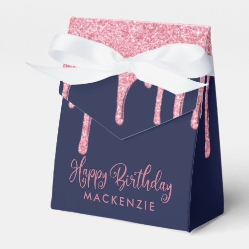 Navy Blue Pink Sparkle Glitter Drips Birthday Favor Boxes