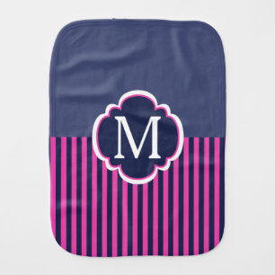 Navy Blue Pink Stripes Monogram Burp Cloth