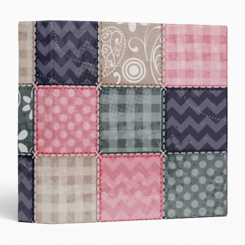Navy Blue Pink Tan and Gray Cute Quilt look 3 Ring Binder