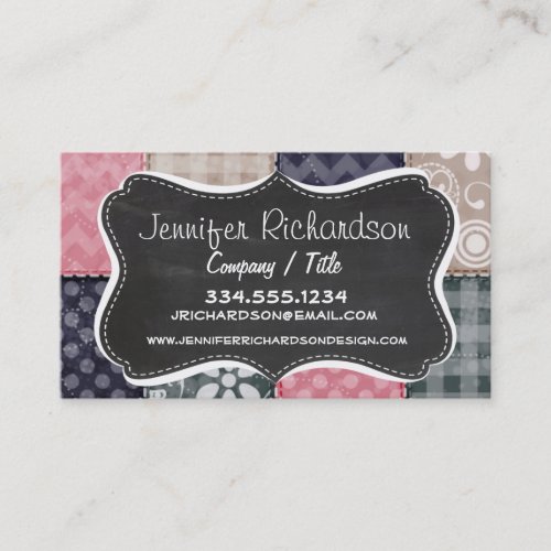 Navy Blue Pink Tan and Gray Cute Quilt look Business Card