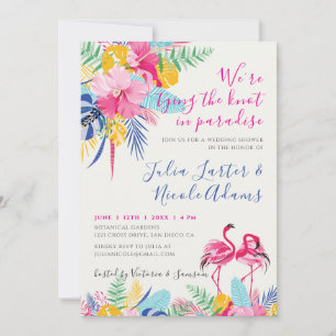 Navy Blue Pink Tropical Wild Forest Wedding Shower Invitation