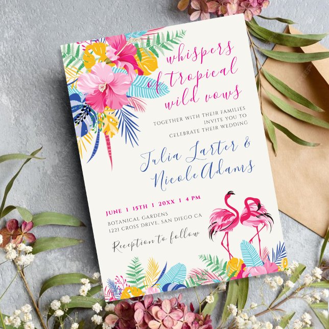 Navy Blue Pink Tropical Wild Rain Forest Wedding Invitation (Creator Uploaded)