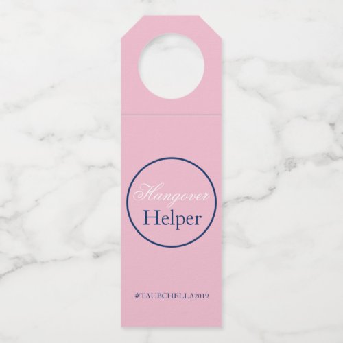 Navy Blue Pink Wedding Hangover Helper Tag Hashtag