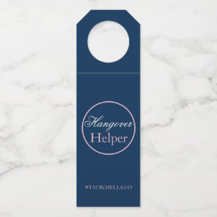 Navy Blue Pink Wedding Hangover Helper Tag Hashtag