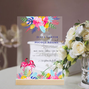 Navy Blue Pink Wild Rain Forest Evergreen Wedding Acrylic Invitations
