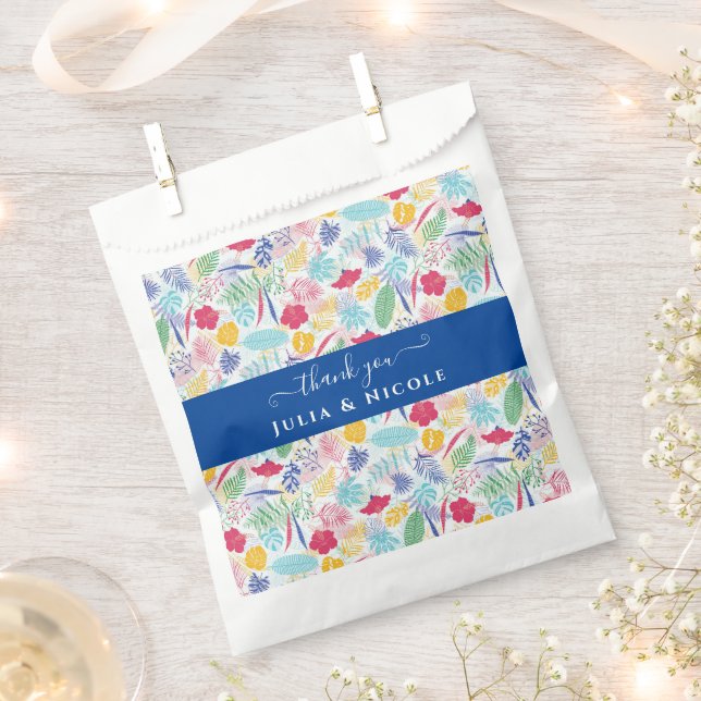 Navy Blue Pink Wild Rain Forest Evergreen Wedding Favor Bag (Clipped)