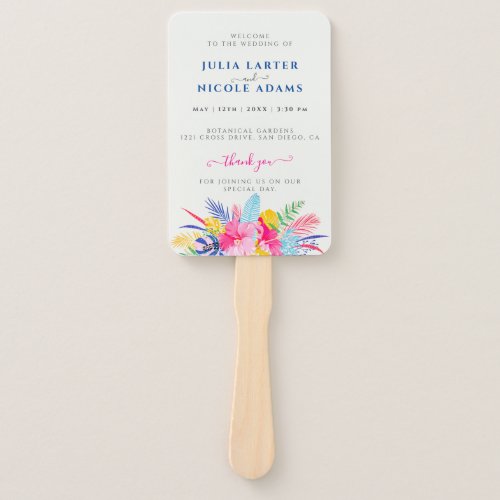 Navy Blue Pink Wild Rain Forest Evergreen Wedding Hand Fan