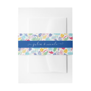Navy Blue Pink Wild Rain Forest Evergreen Wedding Invitation Belly Band