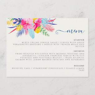 Navy Blue Pink Wild Rain Forest Evergreen Wedding Menu