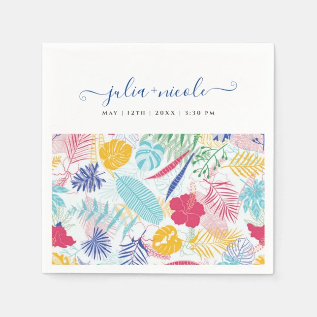 Navy Blue Pink Wild Rain Forest Evergreen Wedding Napkins (Front)