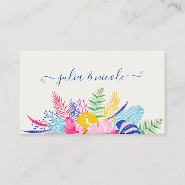 Navy Blue Pink Wild Rain Forest Evergreen Wedding Place Card (Front)