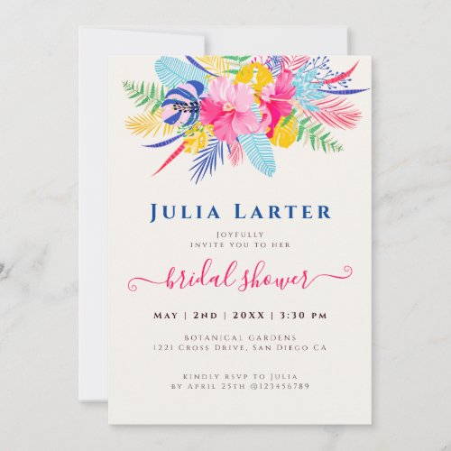 Navy Blue Pink Wild Rainforest Bridal Shower Invitation