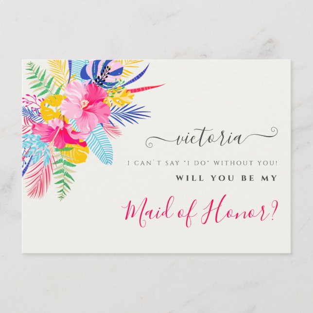 Navy Blue Pink Wild Rainforest Bridesmaid Cards (Front)
