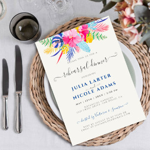 Navy Blue Pink Wild Rainforest Rehearsal Dinner Invitation