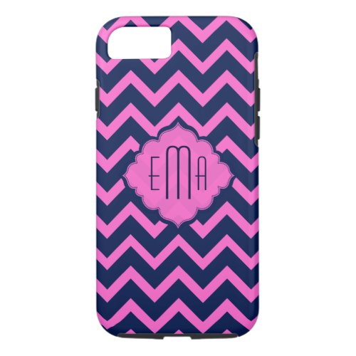 Navy_Blue  Pink Zigzag Chevron Geometric Pattern iPhone 87 Case