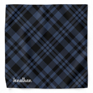 Navy Blue Plaid Custom Name Dog Bandana