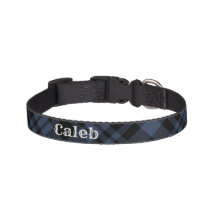 Navy Blue Plaid Custom Name Dog Collar