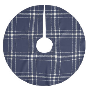 Navy Blue Plaid Farmhouse Country Simple Modern Brushed Polyester Tree Skirt