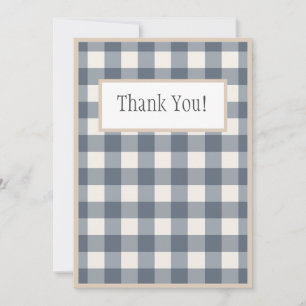 Navy Blue Plaid Gingham Country Wedding Thank You Card